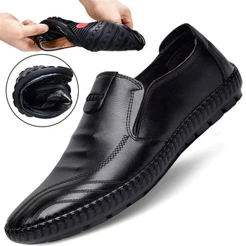 Градинска елегантен мъжки кожени обувки, леки и удобни обувки-бини, модни и ежедневни мъжки обувки, нескользящая обувки за шофиране