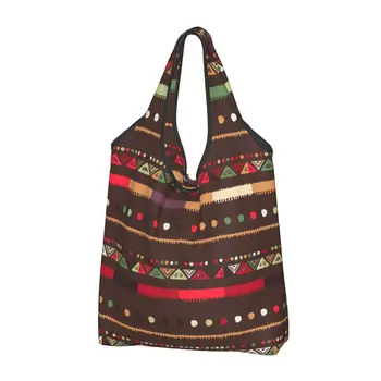 Дамски Ежедневни пазарска чанта с Коледен модел на райета, Голяма чанта Голям-тоут, Преносима чанта за съхранение, Сгъваеми чанти