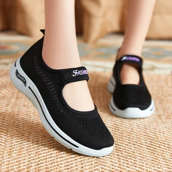 Дамски маратонки, удобни дишащи обувки от окото на материала, однотонная модни дамски обувки, градинска удобни дишащи обувки за жени