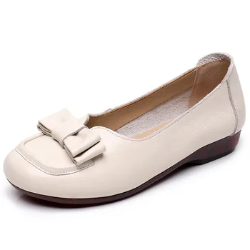 Дамски обувки от 100% естествена кожа, Лоферы, Демисезонная дамски ежедневни обувки на равна подметка, Мека удобна модни дамски обувки, обувки за мама