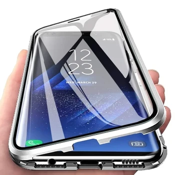 Двустранен Метален магнитен адсорбционный Калъф За Samsung Galaxy A21S A22 4G 5G в а23 5G A24 4G, Стъклен Магнит за Пълна защита