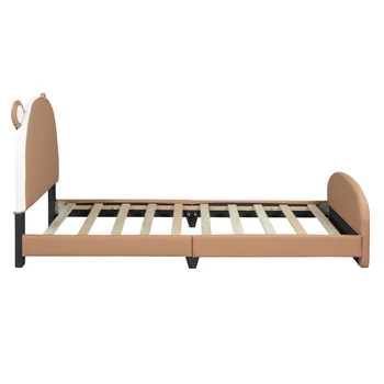 Двухразмерная меко легло-платформа с таблата и изножьем във форма на мечка, кафяво + бяло