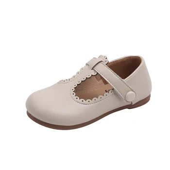 Детски Кожени обувки, Прости Сладки бебешки дишащи дантела Пролетно-есенни нови ежедневни обувки за момичета, однотонная обувки на плоска подметка