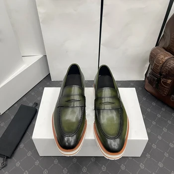 дизайнерски лоферы мъжки Класически четырехсезонные обувки са ръчно изработени от внос на кожата Мъжки лоферы