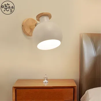 Дървена, с монтиран на стената лампа в скандинавски стил, нощна лампа, монтиран на стената лампа за спални, лампа за детска стая, творческа личност