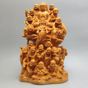 Дърворезба, статуя на Буда Осемнадесет Архатов, Чиста дърворезба, домашна хол, статуята на изкуството богатство стая