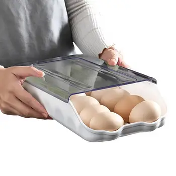 Държач за яйца За хладилник Органайзер за яйца за хладилник с автоматично закаткой 14 яйца, Штабелируемый опаковка за съхранение на яйца