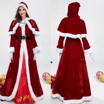 Дядо Коледа, Ролева игра, Луксозен Класически Дядо Коледа, Дама, Коледен костюм, на парти, на Дама, с Червена рокля