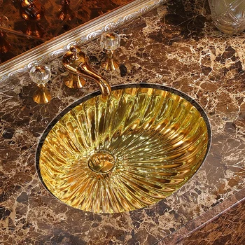 Европейската Луксозна Златна вставная мивка, Вградена мивка, мивка за баня, керамични художествен мивка
