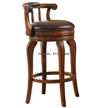 Европейският бар стол от масивно дърво, американски домакински бар стол с висок гръб, въртящ се стол, бар стол, бар стол