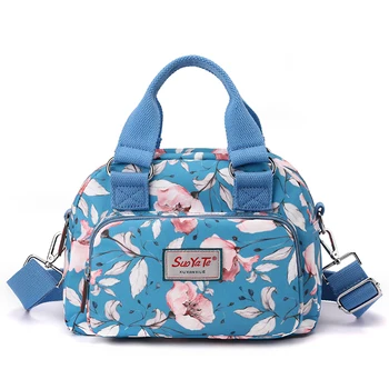 Ежедневна Дамска чанта с цветя модел, Висококачествен найлон женствена чанта на рамото си, Красива и стилна чанта за момичета, пазарска Чанта с множество джобове