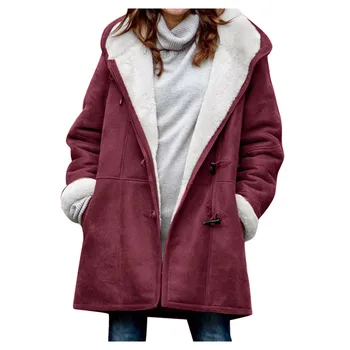 Ежедневни плюшени сака, палта, Дамски Свободни Ленени Блузи Големи Размери, Блузи с катарама в ретро стил, есен-зима топло палто