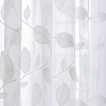 Елегантни маркови Японски бродирани бели листа, Прозрачни тюлевые пердета за спалня, хол, Вуалевые завеси на прозореца на Кухнята