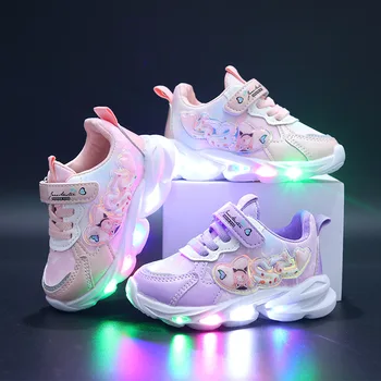 Есен нова детски обувки с led осветление, Модерни обувки Принцеса с анимационни герои за момичета, ежедневни, спортни обувки с мека подметка