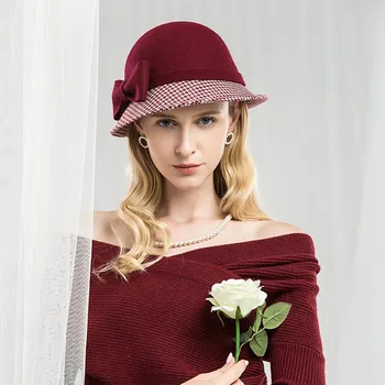 Есенно-зимния цилиндър EE 5002, модни дамски вълнена шапка, ежедневни вълнена шапка за езда, британска зимна шапка с купол