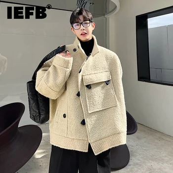 Есенно-зимно мъжко палто IEFB с наклонена яка-часова копчета, голям джоб, Якета от сгъсти вълнен плат, Корея, луксозно облекло 9C2082