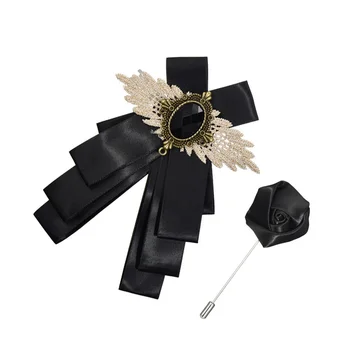 Жена Черен Костюм, 2 броя, носи Вратовръзка във формата на Рози, Аксесоари за Яката, Креативна Шал, Здрав Корсаж, Стилни Бижута За Врата, Уникална материя