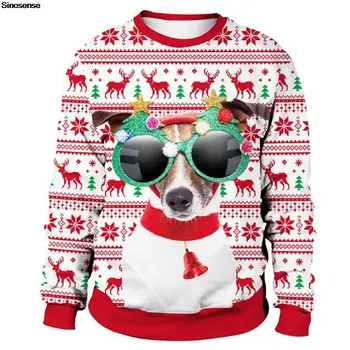 Женската есенно-зимния Грозен Коледен пуловер с 3D принтом забавна кучета, Празнична парти, коледа, Коледни джъмпери, Потник, Пуловер, Коледна hoody