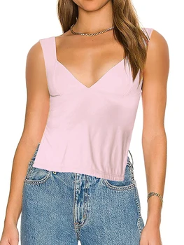 Женският Елегантен Топ без ръкав с дантелен завършек, V-образно деколте и завязкой отзад - Луксозен лятна риза за градинска дрехи Y2K