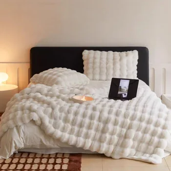 Зимата луксозно топло одеяло от изкуствена кожа, супер удобни завивки за легла, висок клас топло зимно одеало за диван