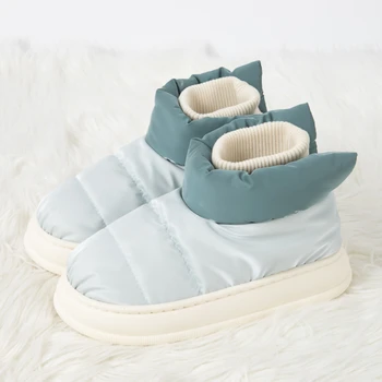 Зимна нова топла памучен обувки, Дамски домашни водоустойчив памучни чехли с дебела подметка, Мъжки дрехи, чанти с памучна обувки на Едро
