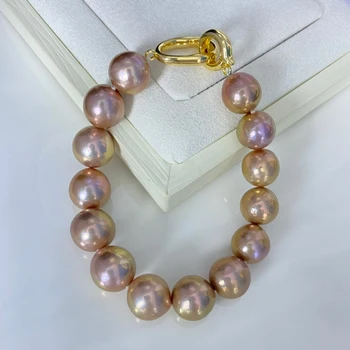 Изключително Рядко Метална Гривна от естествени перли в стил барок 10-11 мм Шоколадов цвят, гривна от настоящето перли, дамски бижута
