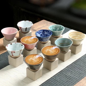 Изящни Керамични Кафеена чаша с обем 100 мл в японски Стил, Конусни Чаена Чаша ръчно изработени Цветя дизайн за леене лате