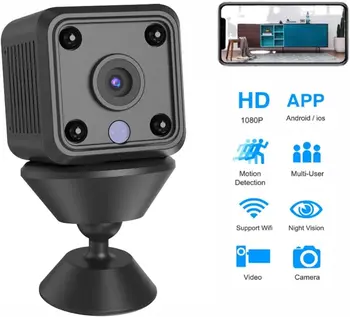 Интелигентна камера за сигурност от 5 теми - Компактен подключаемая камера за сигурност, видео с висока резолюция 1080P, Мини камера за дома и двора, карта памет TF, I