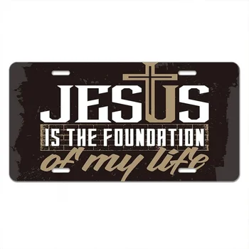 Исус е основата на моя живот, капаци за предните регистрационни табели, християнска цитирам думите на Библията, черни декоративни автомобилни таблетки