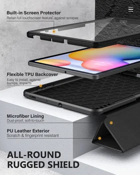 Калъф за Samsung Galaxy Tab S6 Lite 10.4 2020 SM-P610/P615, [Вградено защитно фолио за екрана] пълен размер устойчив на удари калъф Smart Shell