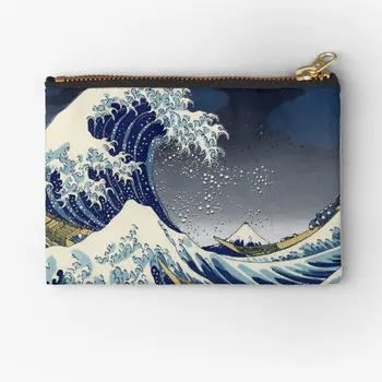 Калъфи на цип Great Wave Kanagawa Night, чанта за чорапогащи, Малък мъжки портфейл за съхранение на ключове, Чорапи, Опаковане на монети, Чисто джоб
