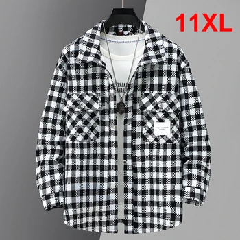 Клетчатая яке, мъжки-големи размери 10XL 11XL, модерни ежедневни палто в клетката, яке, пролетно-есенни палта, мъжки-големи размери 10XL 11XL