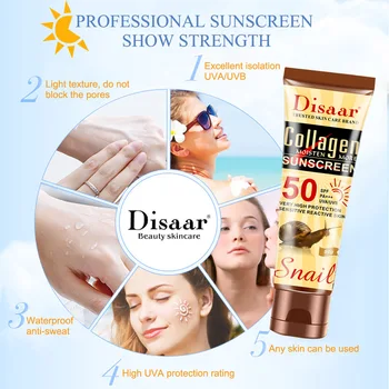 Колаген улиточный слънцезащитен крем за лице със защита от слънчевите лъчи, Емулсия за защита на кожата, Избелване против стареене слънцезащитен лосион за тяло SPF50