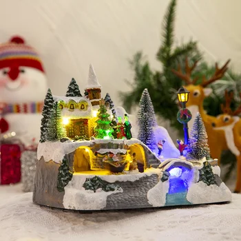 Коледа Снежна Къща За Селски Led Лампа Светлинен Декоративна Фигурка Коледни Украси Занаяти Коледен Декор