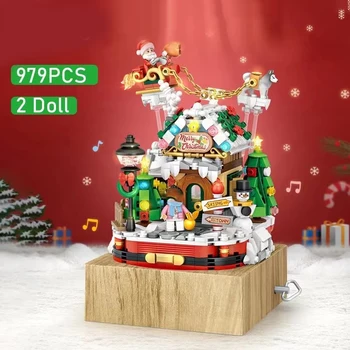 Коледен костюм от градивните елементи, коледно дърво, музикално ковчег, играчки за деца, строителни тухли за дома, подарък за Коледа, подарък за Нова година