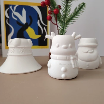 Коледна колекция Свещник Силиконови Форми DIY Снежен човек Лосове Свещник Коледен подарък Производство на Гипсова Смола Декор Мухъл