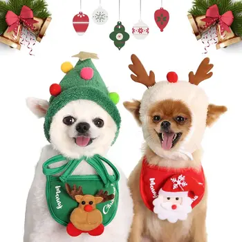 Коледно парти за домашни Любимци Се облече Костюм Kawai Коледно Дърво Лосове Куче Котка Плюшен Шапка на Дядо Коледа Кученце Чихуахуа Лигавник Аксесоари