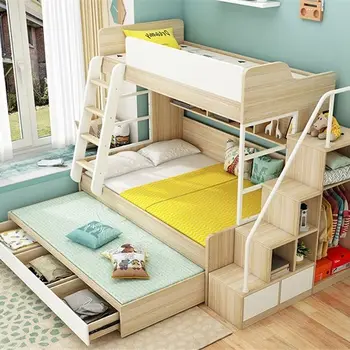 Компактни Мебели за Детски Двуетажни легла от дърво и шперплат с място за съхранение