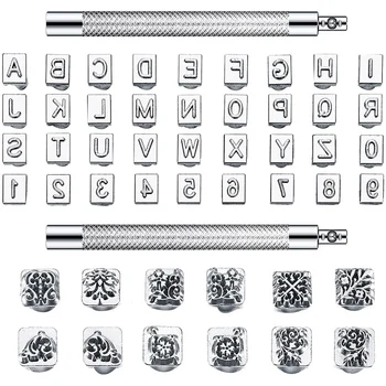 Комплект печати с букви и цифри, 6 мм, Кожени печати с азбука, Метални Печати с цветен модел, инструменти за пробиване с дръжка