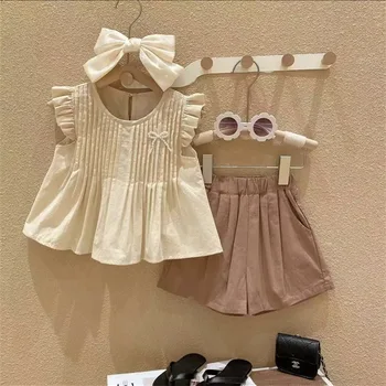 Корейската версия на новата версия на корейския сладък отглаженной блузи и къси панталони за момичета 2023 г., модерен комплект от две части