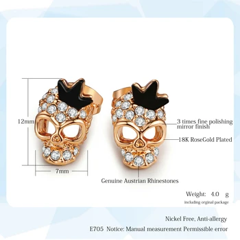 Красиви Дизайнерски Обици-карамфил с кристали във формата на Скелет, Цвят Розово Злато, Модната марка, бижута за партита в стил пънк, Лидер на продажбите За жени E705