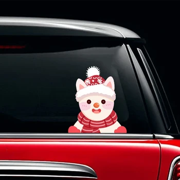 Креативен забавен cartoony снежен човек, выглядывающий от прозореца на колата стикер за колата, Направи си сам, водоустойчив, С Коледа, колоритен стикер, за украса