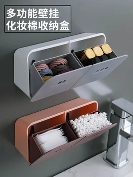 Кутия за съхранение на памук дискове в банята Пластмасов Държач за тампони Стенен Контейнер за тампони Титуляр за памучни тампони