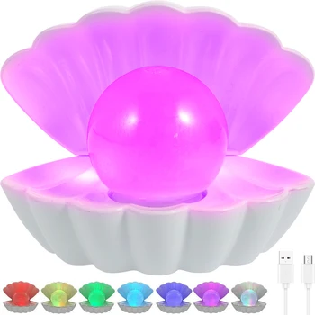 Лампи с перли във формата на миди, Led крушка настроението ви с блясък, с променящ се цвят, USB/Работеща на батерии Лампа във формата на мида мида, Нощни лампа, Преносим Настолен