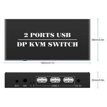 Лаптоп KVM switch 2 Порта 8K @ 30Hz Displayport1.2 Преминете 2 В 1 Изход С 3 порта USB2.0 2 PC Лаптоп с обща клавиатура Мишка