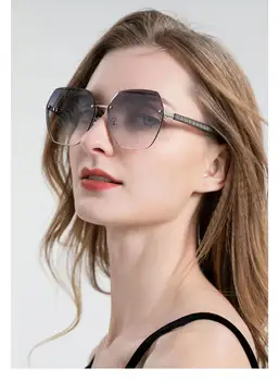 Лесен луксозен звезден женски постепенен грим със слънчеви очила в голяма рамка, без рамки модерни слънчеви очила