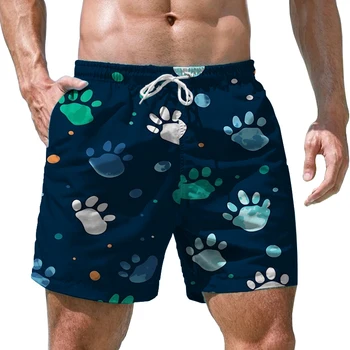 Летни Мъжки Плажни панталони, бързо съхнещи Шорти за плуване, Панталони с 3D принтом Котка от карикатура, Хавайски плажни шорти на съвсем малък