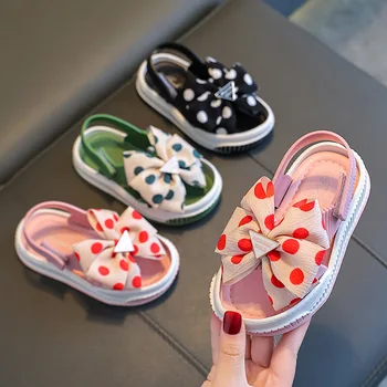 Летни сандали с лък за момичета 2-10 години, детски обувки на платформа, Обувки Принцеса, Ежедневни училищна детски обувки, Улични плажни сандали