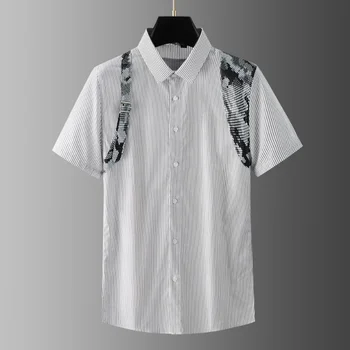 Летни Шарени мъжки ризи Minglu с луксозна метална катарама, с къс ръкав и змеевидным принтом, бизнес ежедневни ризи за снажен мъже