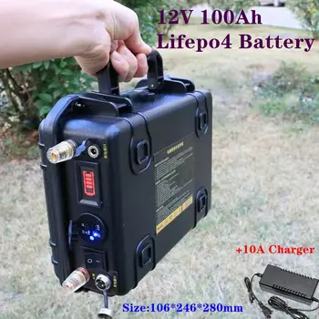 Литиева батерия Фосфат желязо 12v 100Ah дълбоко цикъл Lifepo4 100A BMS Golf cart EV RV морски тралене мотор + 10A зарядно устройство